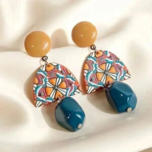 Unique Geo Colorful Bohemian Vintage Acrylic Flower Dangle Drop Earrings